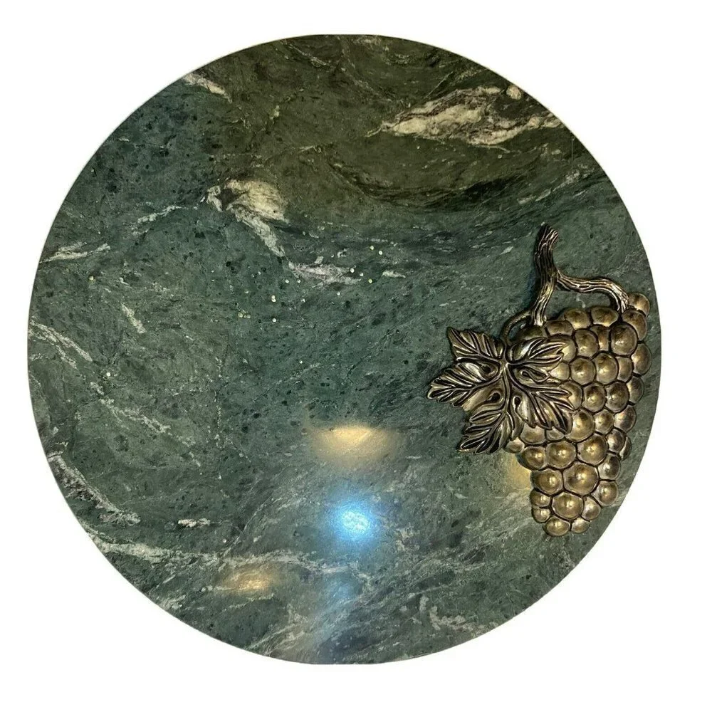 Godinger GSA Silver Art Co. Cheese Tray Green Marble Silver Grape Cluster-10